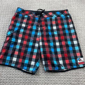 QUIKSILVER Swim Trunks Men 40 Multicolor Checkered Retro Board Shorts Surfer